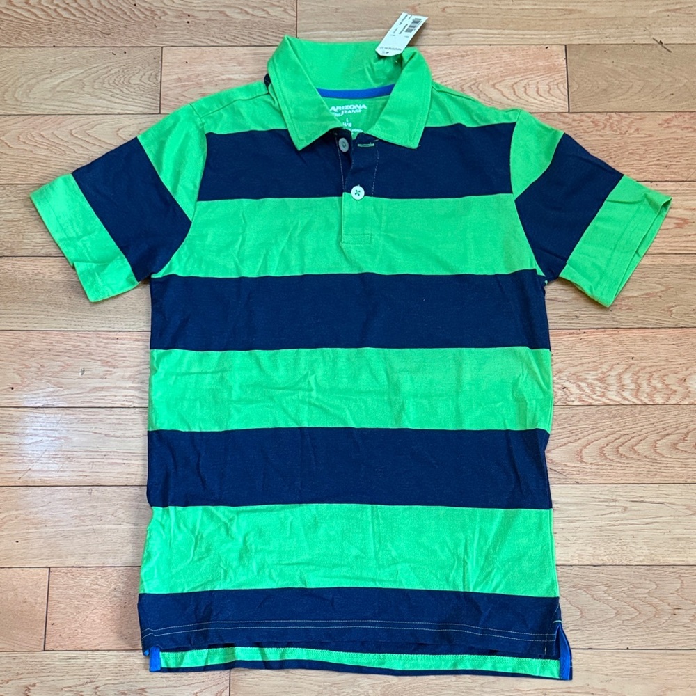 Kids Green and Navy Striped Polo